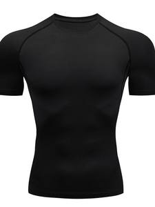 T-shirt de sport compressif personnalisé avec logo, séchage rapide, respirant, pour hommes, vêtements de sport, manches courtes, t-shirt athlétique ajusté - Product Image 2
