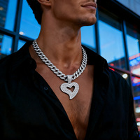 Collar con Colgante de Corazón de Diamantes de Imitación Dorados de Lujo con Cadena Cubana para Hombre, Joyería de Moda Hip Hop Streetwear