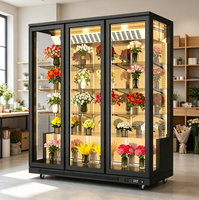 Vitrine à fleurs professionnelle à 3 faces en verre, refroidisseur d'air, contrôle numérique, pour fleuriste, haute esthétique, affichage vertical miroir