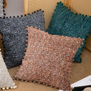 Elegant Chenille Throw Pillows Square Solid Color With Pom Poms Removable <b>Cover</b> For Living Room Sofa Bed Decor - Product Image 1
