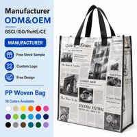 Sac de courses en PP tissé pliable avec pochette de transport, logo personnalisé, imperméable, réutilisable, écologique, vente en gros, sac fourre-tout de voyage et d'épicerie