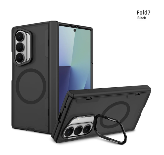 For Z Fold 7 Magnetic Spring Outer Hinge Phone Case with Lens Hardware Bracket Plain Design PCTPU Material Protective Shell