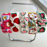 Boho-Bandeau d'été tricoté au crochet pour femmes et filles, bandeau fait main à fleurs, plage florale