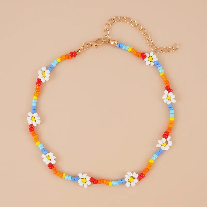 Disesuaikan pelangi warna beras gelang manik-manik buatan tangan etnik bunga kalung perhiasan tenun