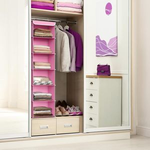 6 Shelf <b>Hanging</b> Closet Organizer Pink Bedroom Storage Modern Design Non Woven Fabric <b>Hook</b> Type - Product Image 2