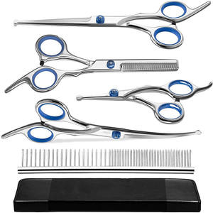 Ciseaux de toilettage pour animaux de compagnie, ensemble de 6 pièces, outils multifonctionnels en acier inoxydable pour couper les poils de chien, avec peigne et étui - Product Image 1