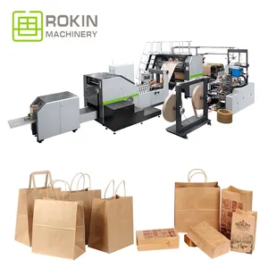 ROKIN marka son yeni tasarım tam otomatik kağıt torba baskı ve yapma makinesi