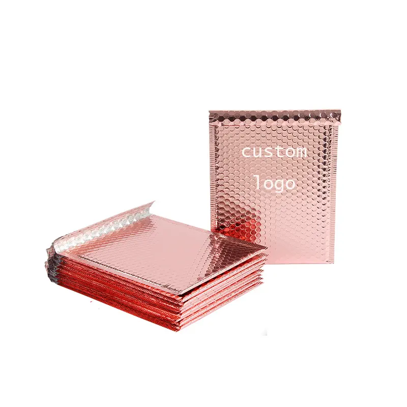 Sacos de embalagem com logotipo personalizado, envelopes acolchoados com glitter, folha metálica de ouro rosa, embalagem de bolha