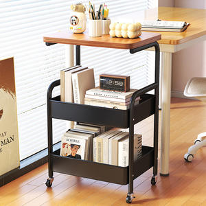 Metal Trolley Wheels Standing Type Living Room Snack Storage Rack <b>Sofa</b> <b>Side</b> <b>Table</b> Movable Bedside Storage Cabinet Double Tier - Product Image 4