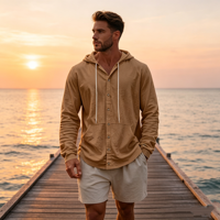 Camisa de Lino y Algodón de Alta Calidad para Hombre, Manga Larga, Cierre de Botones, Estilo Casual de Verano, Holgada, Ligera, con Bolsillos