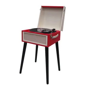 Real wood legs 3 speed turntable player portable suitcase vinyl record player