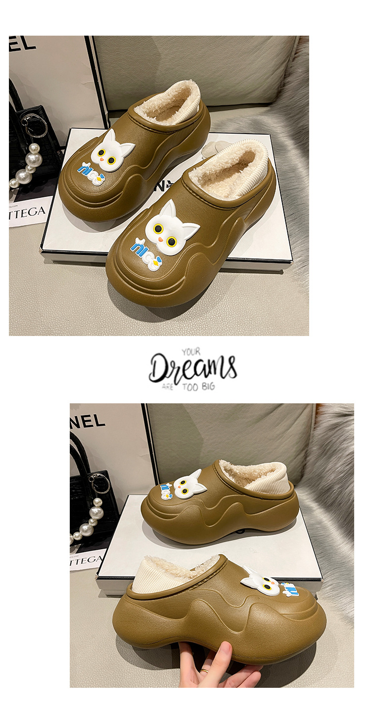 Fashion Waterproof Cat Cotton Slippers Women Winter Thick Soles Plush Slippers