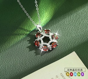 Collier pendentif cercle en pierre naturelle ovale 3*4mm, pavé de 9 pierres fines, en argent sterling 925, bijoux en pierres précieuses colorées, inaltérable - Product Image 2