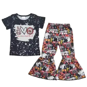 Factory direct sale clearance baby black bell bottoms children boutique clothes sets kids outfit for girls