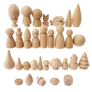 Home Deco Wooden Peg Doll Unpainted Puppets Customizable Beech Wood Material Doll DIY Crafts