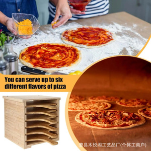 Support à pizza en bambou, plateau de rangement multi-niveaux pour pain et croûtes de pizza, couleur bois naturel, style simple - Product Image 2