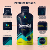 Sachet thermoscellable biodégradable en PLA imprimé sur mesure, pochette à trois soudures latérales compostable pour l'emballage de gels énergétiques et de nutrition sportive