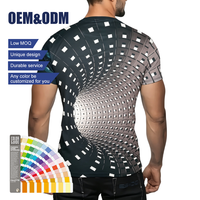 T-shirt décontracté respirant à manches courtes en polyester pour homme avec impression 3D effet vortex optique, idéal pour la mode urbaine et le quotidien