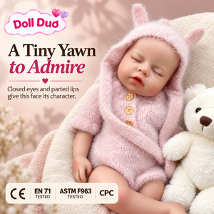 ตุ๊กตาซิลิโคน DollDuo ขนาด 13 นิ้ว แบบสั่งทำพิเศษ ตุ๊กตาเด็กแรกเกิดหลับ ชุดกระต่ายสีชมพูขนฟู ของขวัญวันขอบคุณพระเจ้าเหมือนจริงสำหรับเด็กๆ - Product Image 1