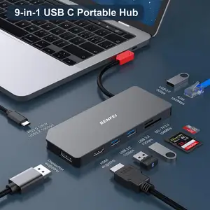 BENFEI 9-in-1ポータブルドッキングステーション、USB C MSTハブからHDMI- DisplayPortデュアルモニター/3 * USB Type-A/1 * USB Type-C(10Gbps 100W PD