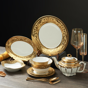 Factory Wholesale Luxury Gold Relief Dinner <b>Set</b> Eco-Friendly Bowls and Plates <b>for</b> Wedding Parties Customizable Modern Design - Product Image 3