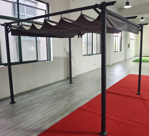 <span class=keywords><strong>Pavillon</strong></span> d'extérieur en aluminium avec toit en finition imitation bois - Gazebo à toit surélevé - Tente <span class=keywords><strong>de</strong></span> patio robuste pour jardin, pelouse - Product Image 2