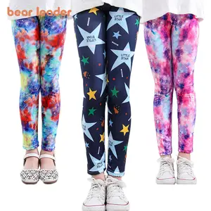 Calças leggings de urso para meninas, calças coloridas de primavera e outono de desenhos animados para meninas