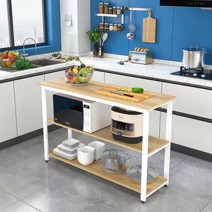 <span class=keywords><strong>Meuble</strong></span> de cuisine moderne standard avec rangement, étagère de boulanger en bois, support pour <span class=keywords><strong>four</strong></span> à <span class=keywords><strong>micro</strong></span>-ondes, structure métallique, bois de manguier, 2 tiroirs, 2 étagères - Product Image 2