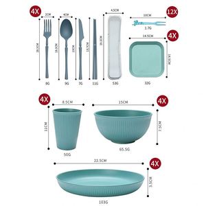 Ensemble de vaisselle 48 pièces pour la maison, comprenant des bols, des assiettes, des tasses, résistant au micro-ondes, couverts portables, ensemble cadeau pour étudiants - Product Image 5