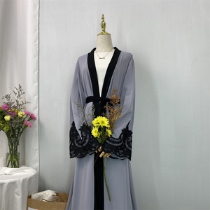 Fashion Modest Women Abaya Nida Material Black Flowers Applique Elegant <b>Cardigan</b> Muslim Islamic Dubai Eid Ladies Clothing 1545* - Product Image 5