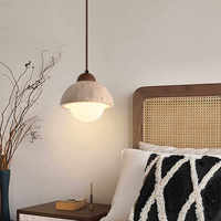 Lampe suspendue LED à tête unique en pierre de grotte jaune style Wabi-sabi, 4000K, forme dôme couleur crème, RA90 CRI, pour chambre à coucher et chevet