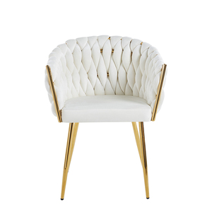 Fauteuil de salle à manger de luxe moderne en velours noir avec grand accoudoir en éponge tressée et pieds en métal chromé doré pour usage hôtelier - Product Image 4