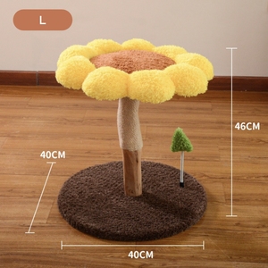 Arbre à chat en bois naturel Tournesol avec griffoir en sisal et velours doux pêche, 2 tailles S/L pour chats de petite taille, mobilier pour animaux domestiques - Product Image 1