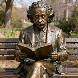 Figura famosa de alta calidad, escultura personalizada de bronce de tamaño real de <span class=keywords><strong>Albert</strong></span> Einstein, hombre sentado en un banco - Product Image 2