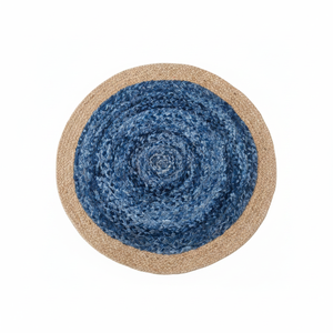 Modern Floral Denim <b>Round</b> Rug with Jute Border Eco-Friendly Anti-Slip Machine Braided Flat Pile <b>Carpet</b> Jute Backing - Product Image 2
