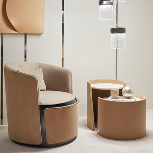 <span class=keywords><strong>Sillón</strong></span> Lounge de Cuero Acolchado Liso con Chapa Curva Envolvente, Elegante, Minimalista <span class=keywords><strong>y</strong></span> Aerodinámico para Penthouse o Dormitorio - Product Image 3
