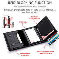Dompet Lipat Tiga Pria Multifungsi dengan Tempat Kartu Pop Up, Anti RFID, Kulit Buatan Mewah, Logo Custom