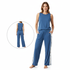 <span class=keywords><strong>Pantaloni</strong></span> Larghi da <span class=keywords><strong>Donna</strong></span> Blu Navy con <span class=keywords><strong>Bottoni</strong></span> <span class=keywords><strong>Laterali</strong></span> e Spacchi, Casual, Taglie Forti - Product Image 3