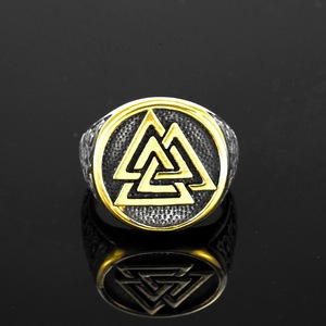 Men's Titanium Steel <b>Ring</b> Viking Triangle Logo Geometric Hip Hop Style Golden Color Gift Jewelry - Product Image 4