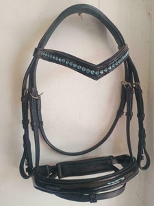 Reasonable Prices LLT Equestrian Dressage Bridle <b>Blue</b> Stone Chain V DD Leather Brow Band Noseband Full-Cob- - Product Image 2