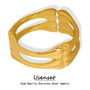 USENSET Vintage 13MM Knochen form Edelstahl Ring 18 Karat vergoldet Tägliche Mode Bambus Schmuck Unisex Zubehör Geschenk