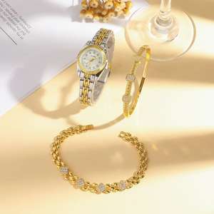 숙녀 모두 작은 심플 라운드 다이아몬드 다이얼 스틸 스트랩 시계 + 팔찌 세트 - Product Image 4