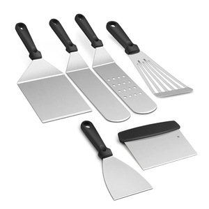 Ensemble de 7 spatules et grattoirs en acier inoxydable <span class=keywords><strong>pour</strong></span> <span class=keywords><strong>plancha</strong></span> électrique, teppanyaki, hibachi, résistant à la chaleur <span class=keywords><strong>pour</strong></span> barbecue en plein air - Product Image 5