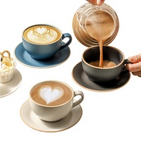 Ensemble de tasses à expresso, tasse à café en céramique simple de couleur unie, avec tasse à latte art, design européen, 300 ml, réutilisable