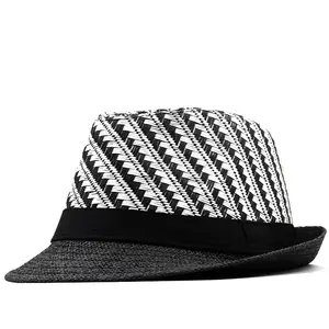 Sombreros de paja de papel con patrón de tejido de dos tonos Unisex, Sombreros Fedora de verano para mujer y hombre, sombrilla de playa, venta al por mayor