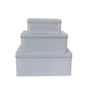 Conjunto de caixa de lata retangular três em um personalizado para presente, caixa de lata para embalar biscoitos e doces de chocolate