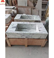 Flottant Italien Cararra Blanc Marbre Évier Vanité Top One Piece Corps Arabescato Marbre Bassin Comptoir pour Salle De Bains