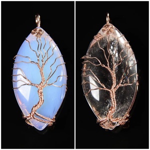 天然アメジスト、アベンチュリン、ラピスラズリ、オブシディアン、オパライト、タイガーアイ、クリアローズクォーツクリスタル、ホースアイペンダント、ワイヤーラップツリー付き - Product Image 6