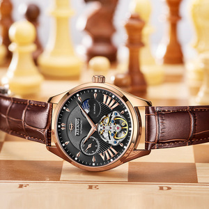 Reloj Mecánico Automático Ailang para Hombre, Correa de Cuero, 22 Joyas, Caja Redonda de Aleación en Oro Rosa, No Resistente al Agua - Product Image 2