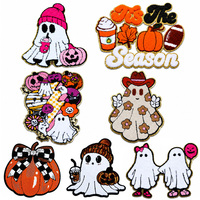 Patch brodé en chenille pour Halloween, à thermocoller, motif fantôme et citrouille mignons, pour sweats à capuche, chapeaux et sacs, vente en gros